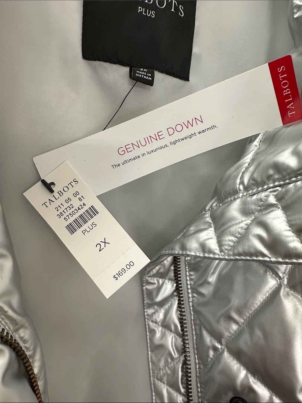NWT Talbots Puffer Vest Silvertone Poly Down Zip Snap Closure Pockets Size 2X - Picture 5 of 9
